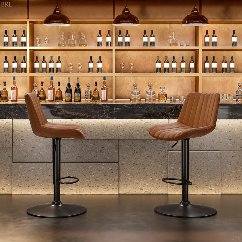 Ensemble de 2 tabourets de bar, tabourets pivotants réglables, tabourets avec dossier, chaises de bar en cuir de polyuréthane pour îlot de cuisine rustique