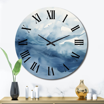 Horloge murale en métal - Nuage d'aquarelle dansant bleu et blanc
