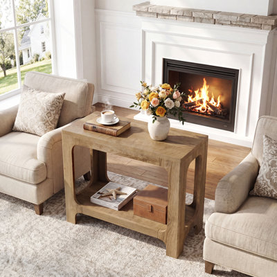 Narrow Side Table, 2-Tier Farmhouse End Table with Open Storage Shelf