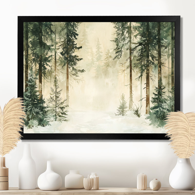«Minimalist Winter Forest Landscape I - Winter Landscape», reproduction d'art mural, Noir, H 16 po x l 32 po