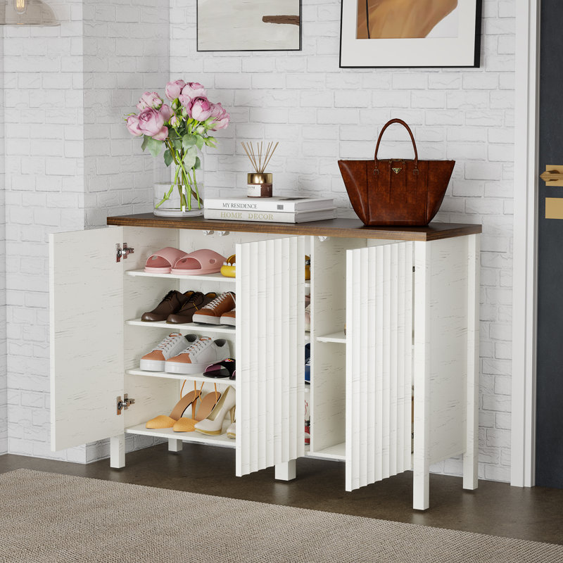 Modern Shoe Cabinet With Storage, White