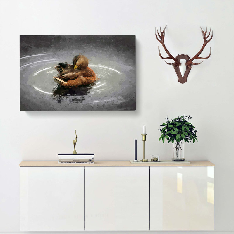 Duck Preening Its Feathers In Abstract - Wrapped Canvas Print, 50cm H x 76cm W x 3cm D
