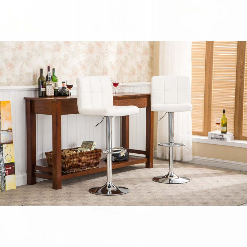 Sachel Swivel Faux Leather Adjustable Hydraulic Bar Stool Dining Chair, 2pcs, White