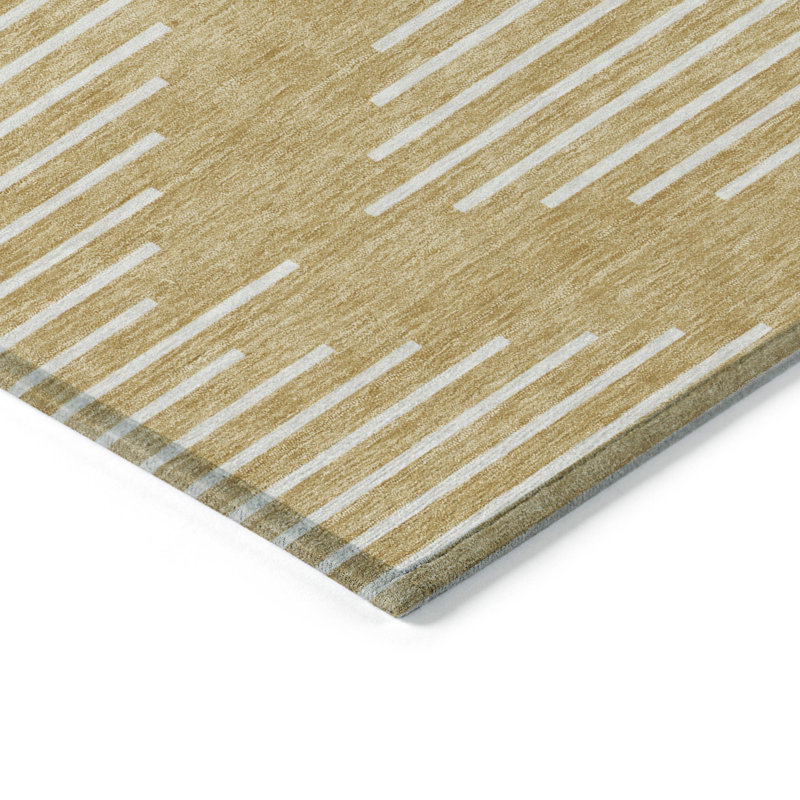 Gold and White Geometric Washable Synthetic Rug 2'6" x 3'10"