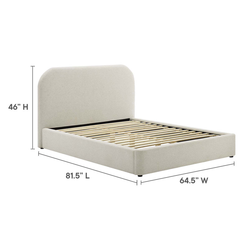 Ivory Velvet Upholstered Full Bed Frame with Curved Headboard