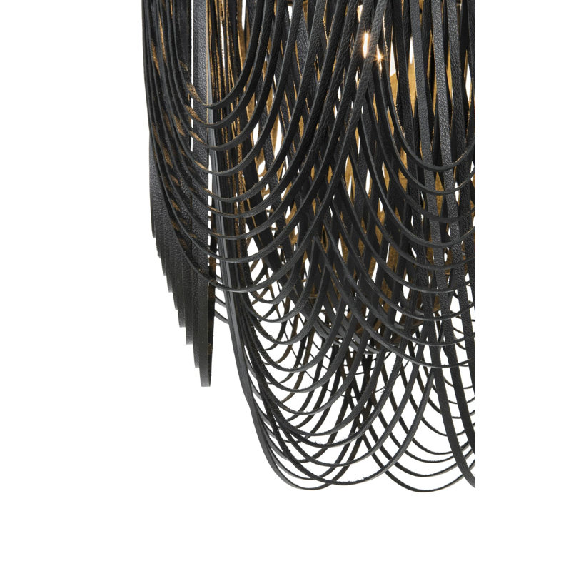 Small Leather Fringe Chandelier w/ Crown, Black