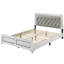 Cadre de lit contemporain très grand, finition blanche, revêtement en similicuir gris, tête de lit éclairée à DEL avec capitonnage à boutons, pieds en métal, finition de configuration de chambre à coucher, tête de lit d'unité centrale,