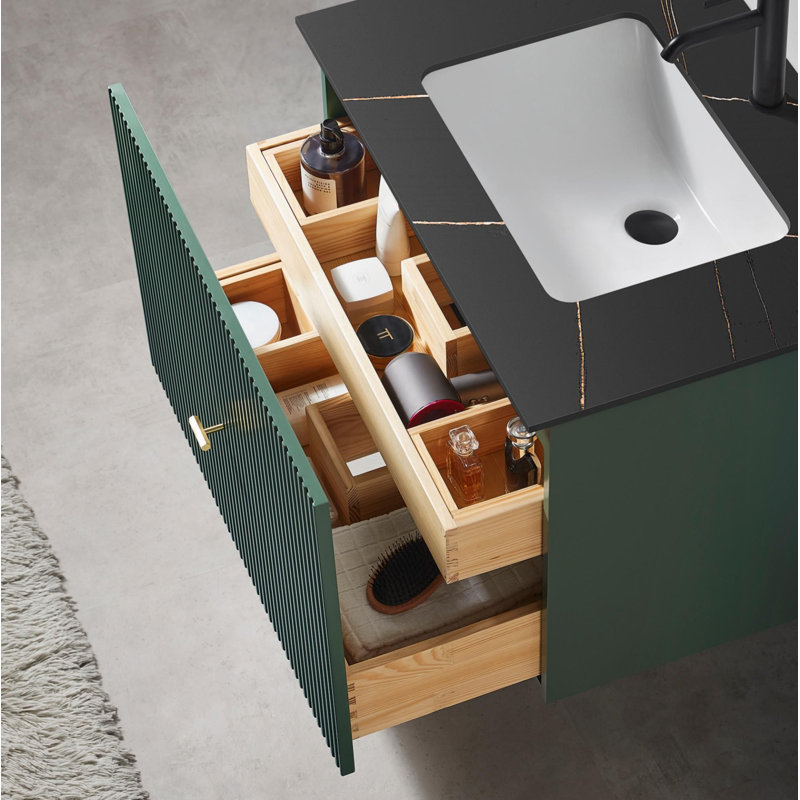 Meuble-lavabo mural moderne de 30 po Jamell, Vert forêt, Noir