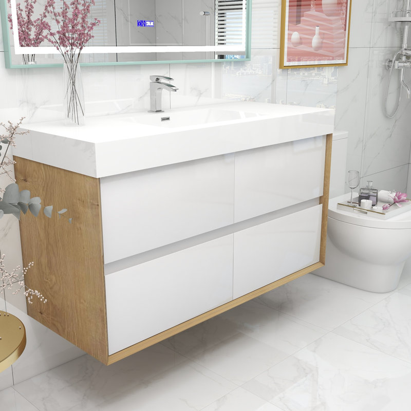 Ensemble de meuble-lavabo mural simple l 48 po, Blanc brillant