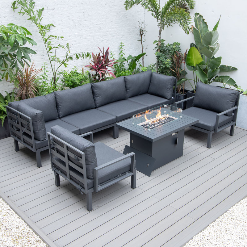 6 - Person Modular Patio Conversation Sets with Cushions, Black