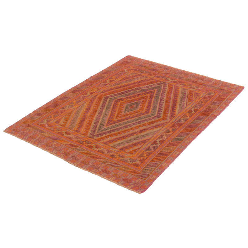 Tapis unique en laine noué à la main 4 pi 9 po x 6 pi 0 po Jhailen orange brûlé et mauve