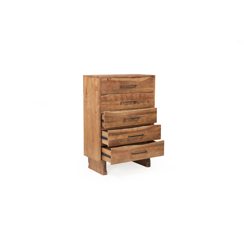 Commode 5 tiroirs en bois massif, Natural