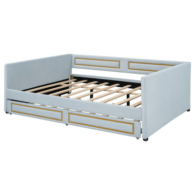 Upholstery Daybed With Trundle,Blue