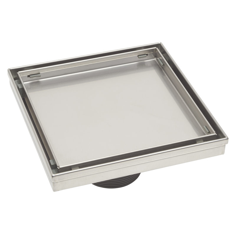 Drain de douche carré 6 po avec grille à carreaux, Nickel brossé