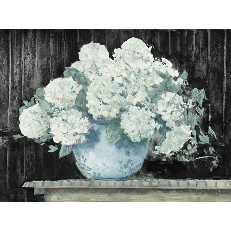" White Hydrangea On Black Crop ", 12" H x 16" W 