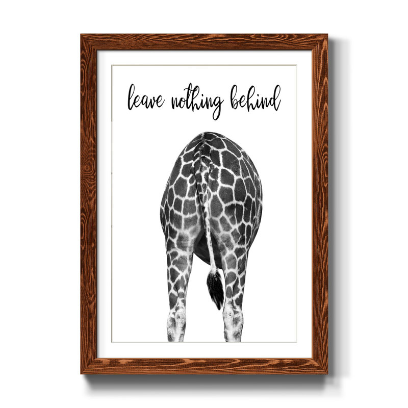 Girafe Bum - cadre photo, impression d'art textuel sur papier, H 37,5 po x l 27,5 po x P 1,5 po, Érable