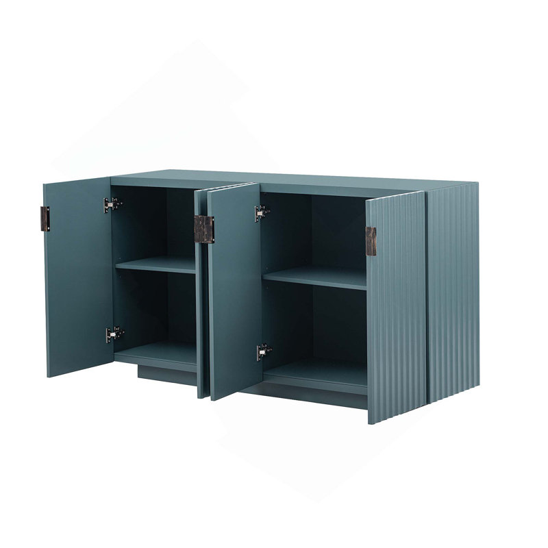 4 Wavy Doors Ample Storage Space Sideboard For Dining Room And Living Room, Antique Blue