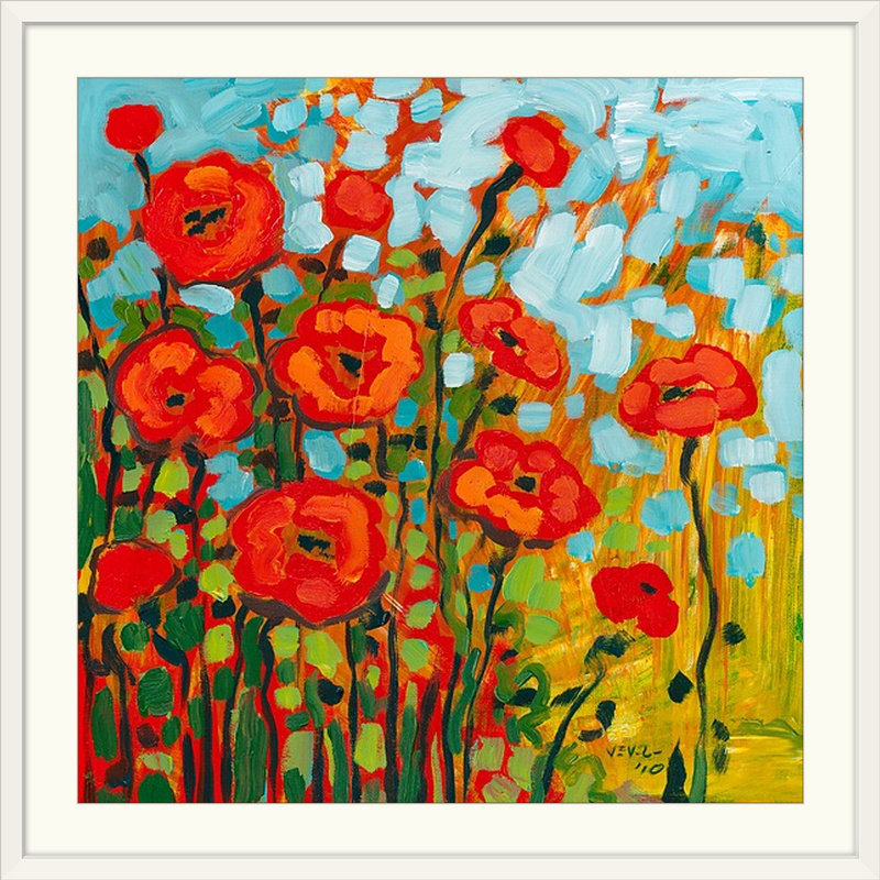 «Poppy Field» - reproduction d'art, H 28 x l 28 po x P 1 po, Cadre blanc