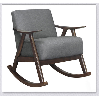 Chaise berçante Modern Home Furniture avec revêtement en tissu gris et finition noyer foncé, assise et dossier confortables