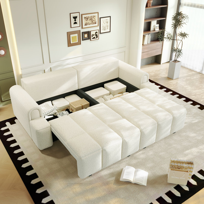 Canapé confortable en tissu 4 places, Beige / Blanc