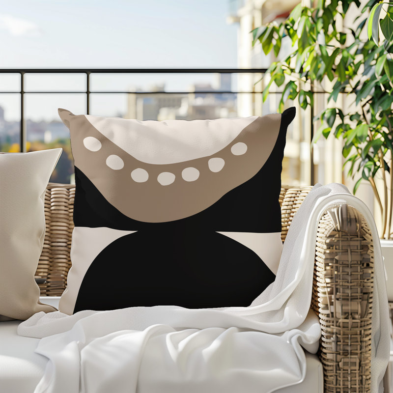Oreiller carré réversible intérieur / extérieur Tobe Minimalist, H 15 po x l 15 po, Beige / noir / blanc cassé