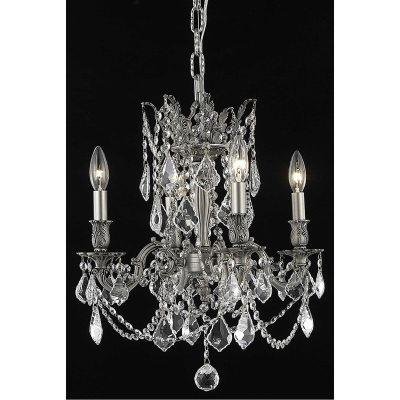 Lustre classique / traditionnel à 4 lumières de style bougie avec détails en cristal Ashmin, Teck doré (fumé) / coupe royale