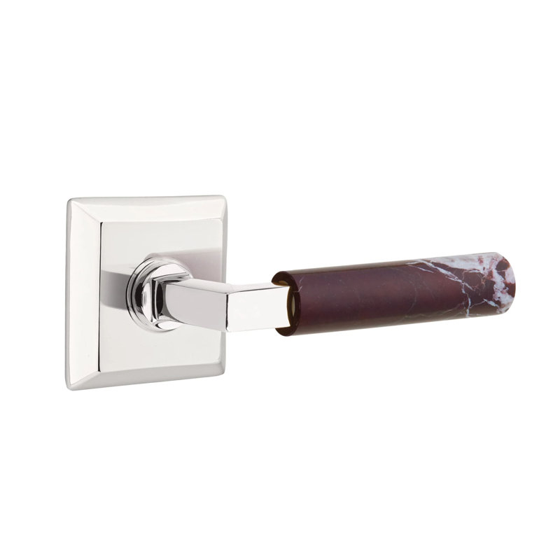 Ensemble de leviers de passage Emtek Select avec rosette Quincy et tige carrée en L, levier en marbre Rosso Levanto LH