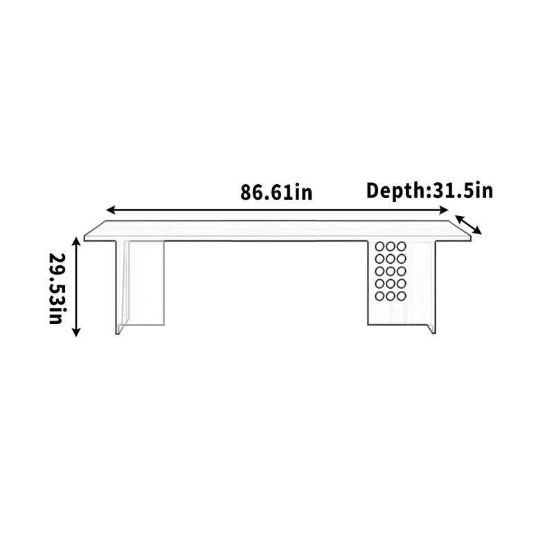 Bureau en bois massif en acrylique pour un usage domestique, H 29,53 po x l 86,61 po x P 31,5 po