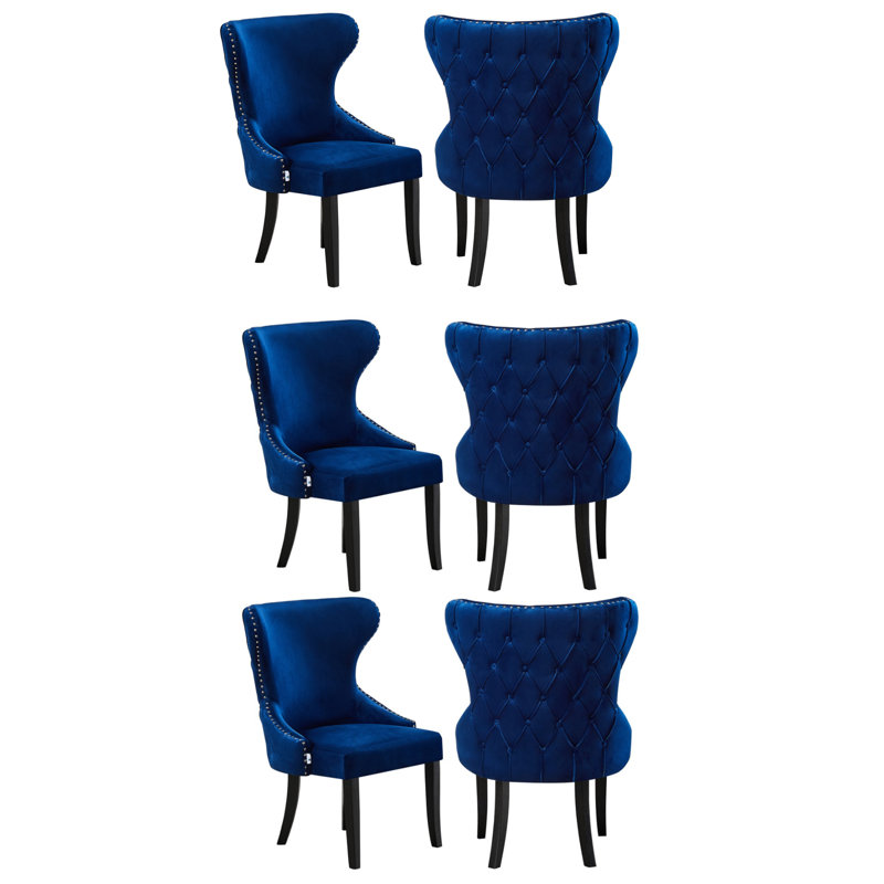 Caesar Velvet Dining Chair - Ergonomic Upholstered Curved Back with Solid Wooden Legs - Modern Side Chair for Living Room Dining Room