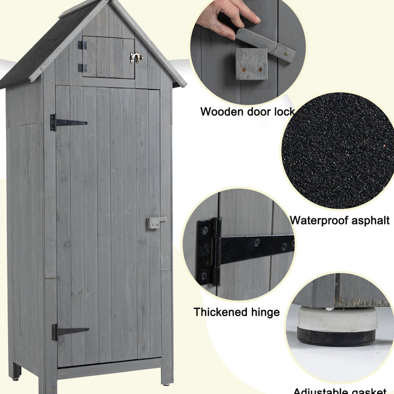 30.3"L X 21.3"W 70.5"H Outdoor Storage Tool Shed, Gray, Solid Wood Frame, Waterproof Asphalt Roof, Ample Room For Garden Tools Gray Wooden,