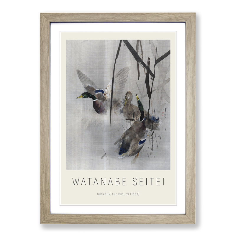 Ducks In The Rushes by Watanabe Seitei - Single Picture Frame Print, 48cm H x 36cm W x 2cm D, Oak Framed