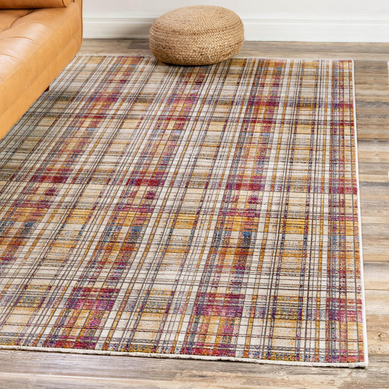 Tapis tartan foncé Gracie Oaks, Rectangle 3 pi 3 po x 5 pi