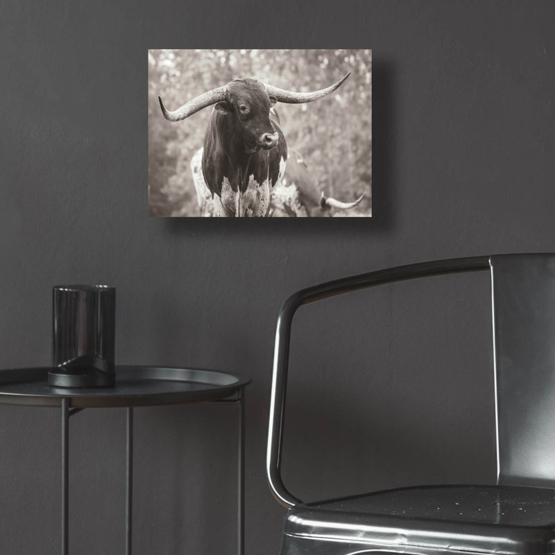 «Longhorn Gaze I Sepia» par Nathan Larson, art mural en verre acrylique, H 12 po x l 16 po x P 0,13 po