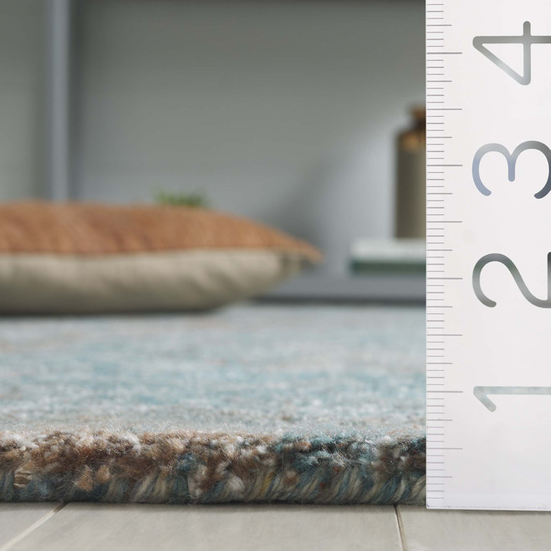Tapis floral en polyester touffeté à la main Fredel - bleu / brun, Carré 6 pi