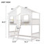 Lit superposé simple au dessus d'un lit simple avec toit, fenêtre, boîte de fenêtre, porte, avec barrières de sécurité et échelle, -104338000