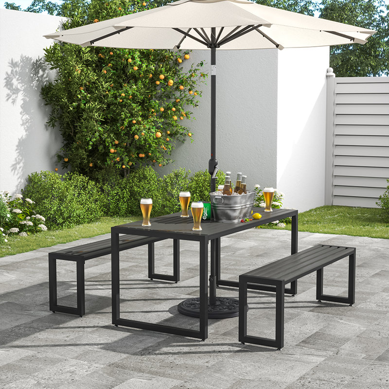 Neve 4 - Person Patio Dining Set with Rectangular Table, Black, Black