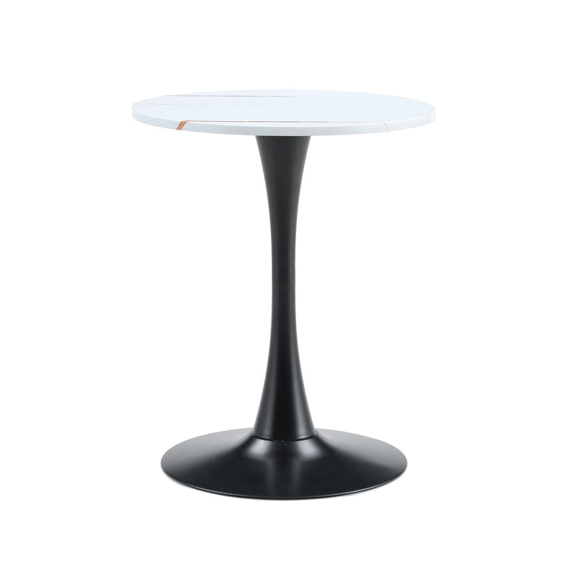 Round Dining Table (Not Including Chair), White/Black, 28.3"H x 23.6"L x 23.6"W