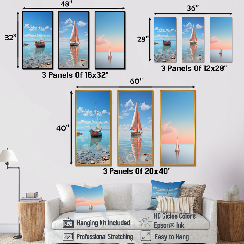 Maritime Sailboard Horizon, White Floater Framed, 28" H x 36" W