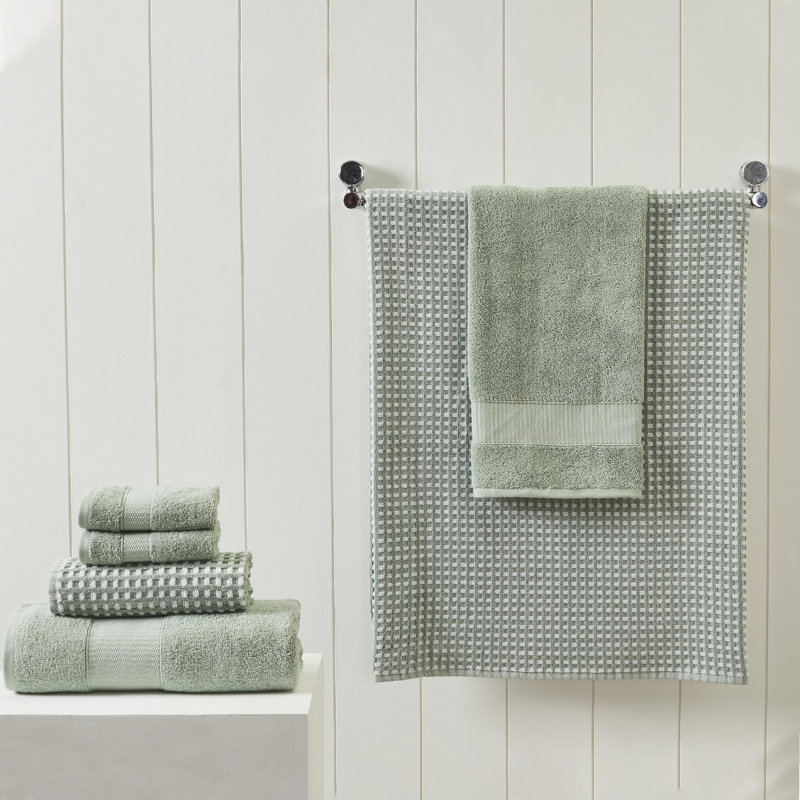 Ensemble de serviettes modernes 100% coton peigné jacquard en fils peignés Drucilla Modern, Vert minerai