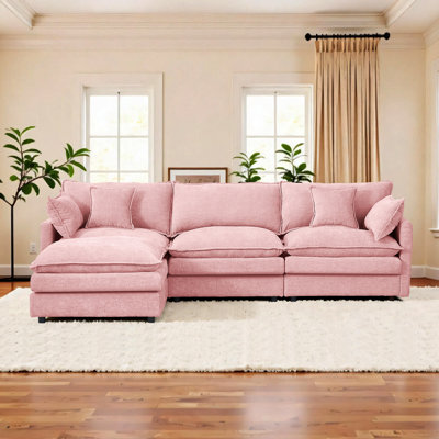 102'' Wide L-Shaped Sofa, Modular Sectional Sofa, 4 Seater Sofa Comfy Cloud Couch Chenille Upholstered Sofa with Ottoman