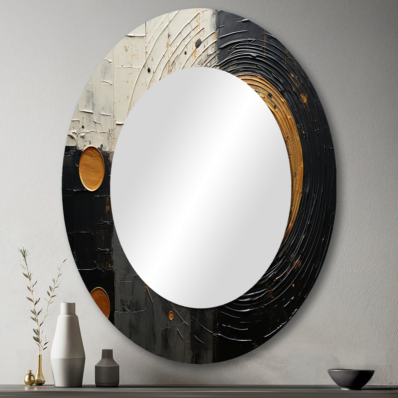 Doré noir saturn Mercurys Mirage I - grand miroir mural ovale sur métal, 43 po x 33 po