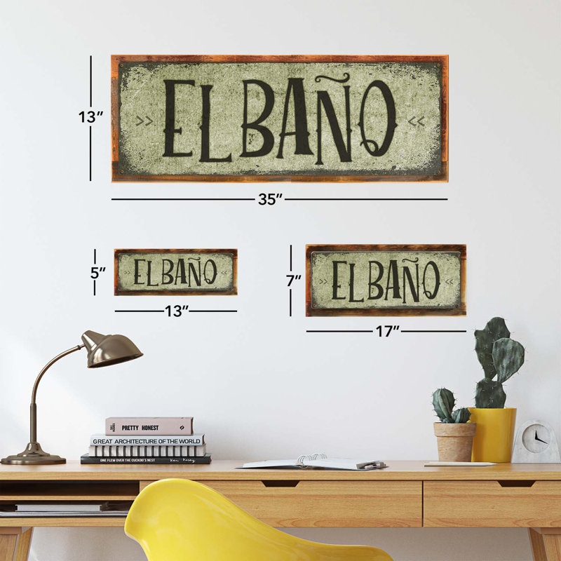 El Baño - impression sur métal, Cadre brun, H 5,3 po x l 13 po x P 0,75 po