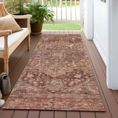 Machine Washable Indoor/Outdoor Claudian ACN1240 Burgundy Rug