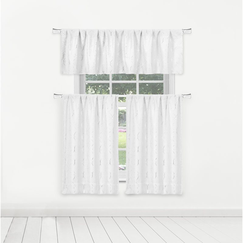 Geometric Tailored Kitchen Curtain, White