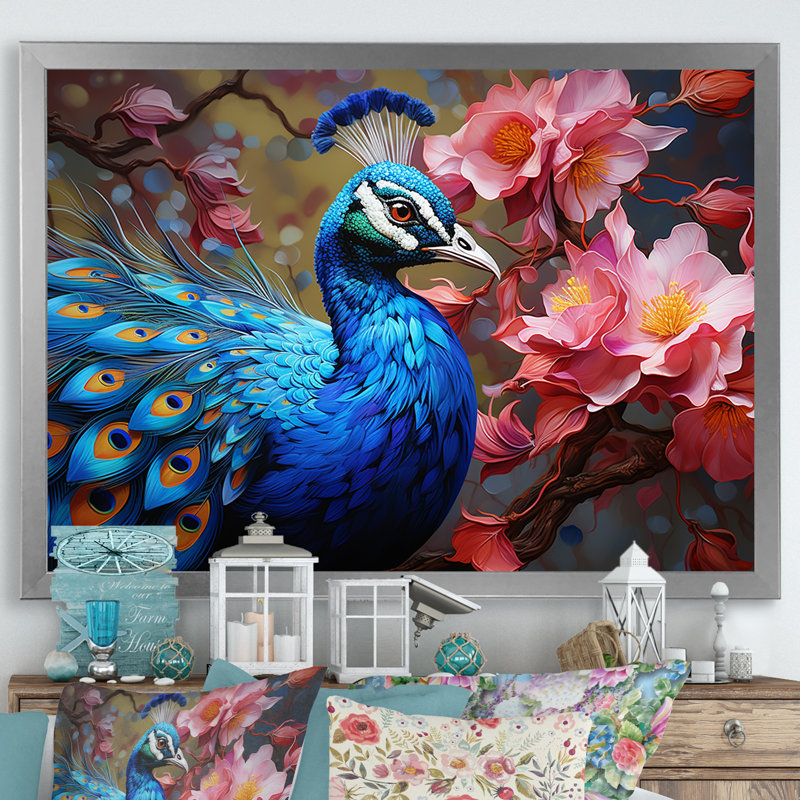 Peacocks Royal Plumage II - paon, décoration murale animal, Cadre photo argenté, H 24 po x l 32 po x P 1 po