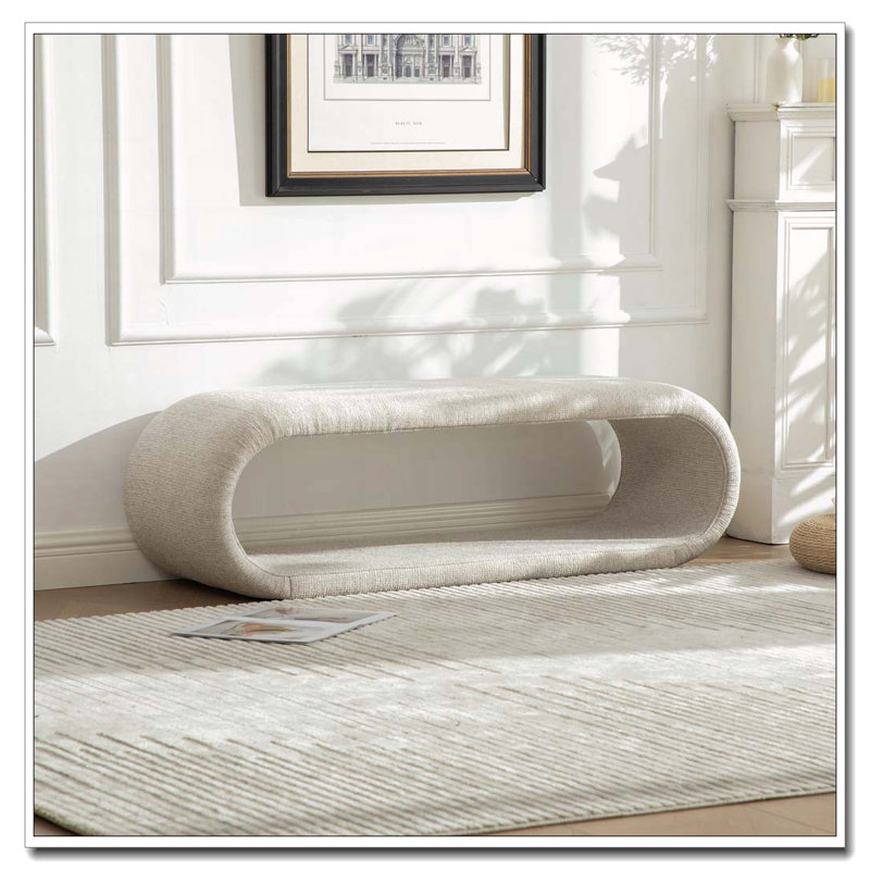 52.17"Wide Chenille Upholstered Bench, Blé