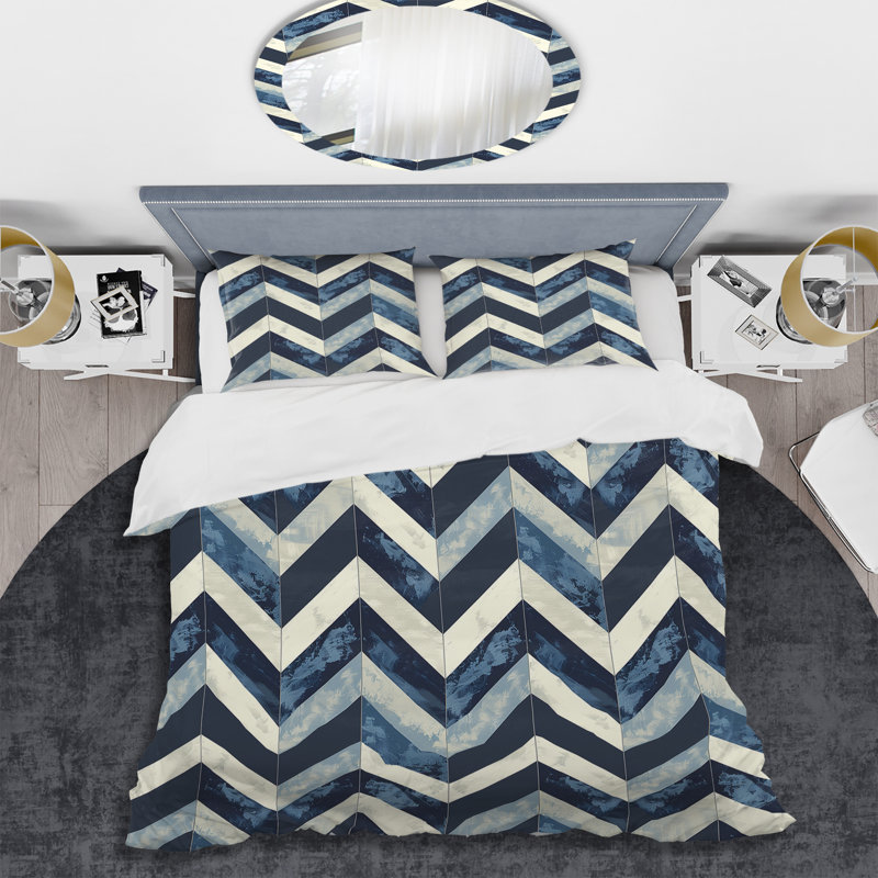 Ensemble de housse de couette transitionnelle Blue Chevron Glam IV, Housse de couette très grand et 2 très grandes t