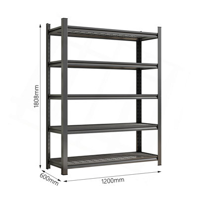 Étagère de garage à cinq étages, pouvant accueillir 2 500 lb, tablette en métal réglable, nécessite un assemblage, H 71,2 po x L 47,24 po x P 23,62 po