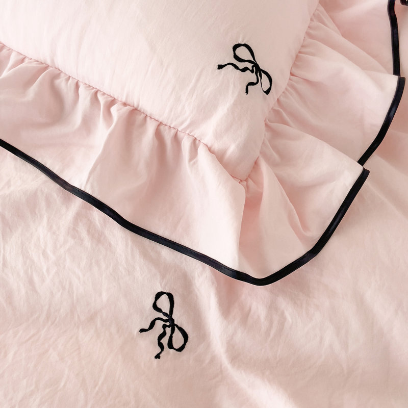 Ensemble de housse de couette 3 pièces, Housse de couette simple + 2 taies d'oreiller stan, Rose