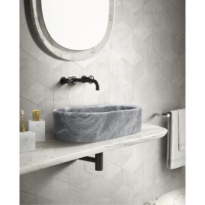Lavabo vasque ovale en marbre gris, 23,6 x 15,7 x H 5,9 pouces, motif unique, véritable drain de salle de bain pré-percé à finition lisse, fini à la main par
